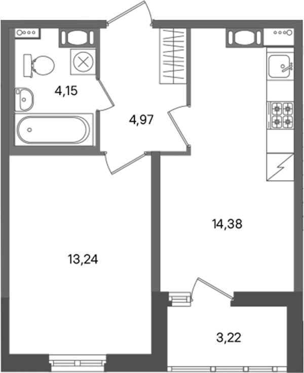 1-комнатная квартира 36.74 м², 9/11 эт., ЖК «ПАТИО. Уютный квартал»